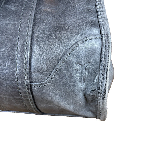 Frye Leather Satchel Shoulder Bag Gray Purse Tote Handbag Med Crossbody Silver - Picture 8 of 16
